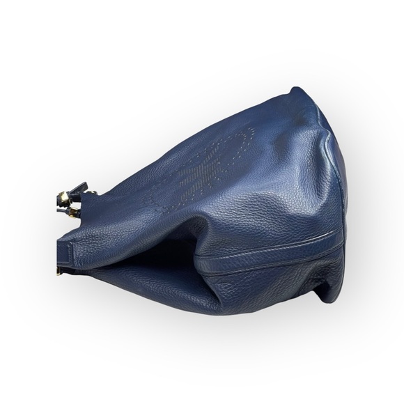 Michael Kors 𖦹 MK Perforated Logo Grab Bag Handbag 𖦹 Navy Pebbled Leather 𖦹 - Picture 6 of 17